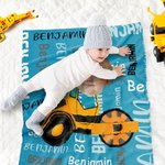 Personalised Multicolor Work Vehicles Construction Lorrys Soft Throw Blanket with Name  Home Decor Birthday Christmas Gift for Boys