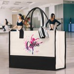 Personalised Watercolor Ballerina Street Dancer Large Canvas Tote Bag with Name Daily Training Essentials Birthday Gift for Dancer Women