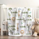 Personalised Jungle Giraffe Elephant Soft Throw Blanket with Name Home Decor Birthday Baby Shower Gift for Newborn Kids