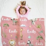 Personalised Jungle Giraffe Elephant Soft Throw Blanket with Name Home Decor Birthday Baby Shower Gift for Newborn Kids
