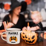 Personalised Skeleton Vampire Witch Gamepad 12oz Enamel Coffee Mug with Name Halloween Spooky Season Gift for Kids Friends