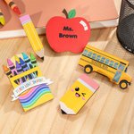 Personalized School Bus Pencil Apple Style Set of 5 Wood Bag Button Charms with Text Accessor for bogg Back to School Appreciation Gift for Teacher