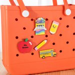 Personalized School Bus Pencil Apple Style Set of 5 Wood Bag Button Charms with Text Accessor for bogg Back to School Appreciation Gift for Teacher