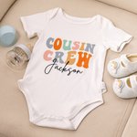 Personalised Colorful Retro Cousin Crew 100% Cotton Baby Bodysuit Matching Kid Youth Adult T-shirt with Name Birthday Vacation Gift for Family