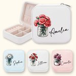 Personalized Portable Birth Flower Bouquet Jewellery Box with Name Birthday Bachelorette Gift for Women