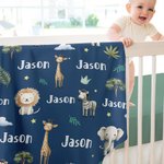 Personalised Jungle Giraffe Elephant Soft Throw Blanket with Name Home Decor Birthday Baby Shower Gift for Newborn Kids