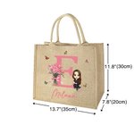 Personalised Birth Flower Bouquet Cute Cartoon Character Reusable Initial Tote Bag with Name Travel Essential Birthday Gift for Women Girls