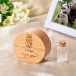 Personalized Engraved Dog Cat Ears Portrait Wooden Round Memorial Box with Pet Ashes Fur Teeth Keepsake Jar Sympathy Loss Gift for Pet Lovers