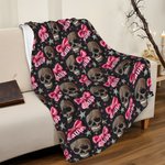 Personalisierte Gothic 3D Skulls Pink Coquette Bow Soft Throw Blanket mit Namen Home Decor Geburtstag Halloween Geschenk für Gothic-Enthusiasten