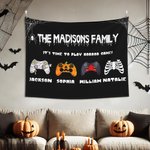 Tapisserie Personnalisée Citrouille Vampire Zombie Squelette Gamepad avec Nom Décoration Murale Halloween Cadeau pour Famille Amateurs de Jeux Vidéo