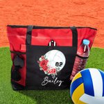 Personalized Volleyball Birth Flower Large Tote Bag with Name Birthday Christmas Gift for Women