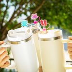 Personalised Sunflower Palm Summer Elements Straw Cover Topper with Initial Charm Accessories for Stanley Vacation Party Gift for Women Girls