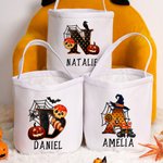 Personifierad återanvändbar pumpa, godis eller snacks namnpåse med handtag godis festtillbehör halloween present till barn
