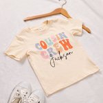 Personalised Colorful Retro Cousin Crew 100% Cotton Baby Bodysuit Matching Kid Youth Adult T-shirt with Name Birthday Vacation Gift for Family