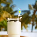 Personalised Sunflower Palm Summer Elements Straw Cover Topper with Initial Charm Accessories for Stanley Vacation Party Gift for Women Girls