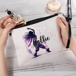 Personalized Watercolour Ballerina Street Dancer Makeup Bag with Name and Wrist Strap Travel Accessory Birthday Gift for Dancer Women