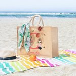 Bolso de yute reutilizable con nombre personalizado con flores de nacimiento y personaje de dibujos animados regalo de cumpleaños para mujeres y niñas