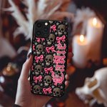 Personalized Gothic 3D Skulls Pink Coquette Bow TPU Phone Case for iPhone with Name Birthday Halloween Gift for Gothic Enthusiast