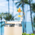 Personalised Sunflower Palm Summer Elements Straw Cover Topper with Initial Charm Accessories for Stanley Vacation Party Gift for Women Girls