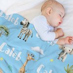 Personalised Jungle Giraffe Elephant Soft Throw Blanket with Name Home Decor Birthday Baby Shower Gift for Newborn Kids