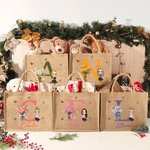 Personalised Birth Flower Bouquet Cute Cartoon Character Reusable Initial Tote Bag with Name Travel Essential Birthday Gift for Women Girls