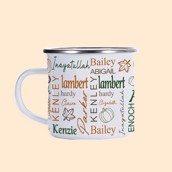 Tasse en émail 11oz avec 1 - 15 noms Cadeau de camping Halloween pour la famille