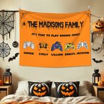Tapisserie Personnalisée Citrouille Vampire Zombie Squelette Gamepad avec Nom Décoration Murale Halloween Cadeau pour Famille Amateurs de Jeux Vidéo