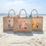 Personalised Birth Flower Bouquet Cute Cartoon Character Reusable Initial Tote Bag with Name Travel Essential Birthday Gift for Women Girls