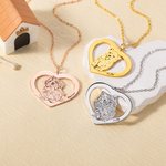 Personalized Engraved Dog Cat Heart Necklace with Name Birthday Commemorative Gift for Pet Lovers