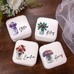 Personalized Portable Birth Flower Bouquet Jewellery Box with Name Birthday Bachelorette Gift for Women