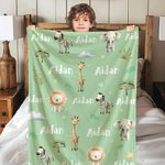 Personalised Jungle Giraffe Elephant Soft Throw Blanket with Name Home Decor Birthday Baby Shower Gift for Newborn Kids