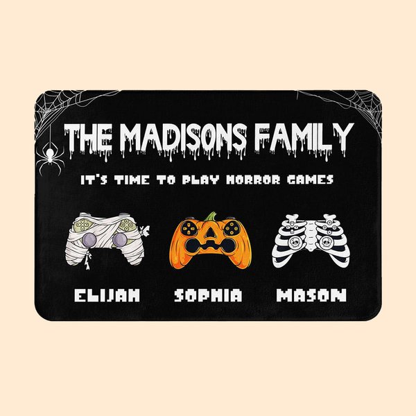 Paillasson Personnalisé Citrouille Vampire Zombie Squelette Gamepad avec Nom Antidérapant Décoration Maison Halloween Cadeau d'Automne pour Famille Am