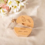 Personalized Engraved Dog Cat Ears Portrait Wooden Round Memorial Box with Pet Ashes Fur Teeth Keepsake Jar Sympathy Loss Gift for Pet Lovers
