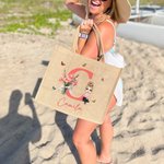 Bolso de yute reutilizable con nombre personalizado con flores de nacimiento y personaje de dibujos animados regalo de cumpleaños para mujeres y niñas