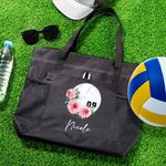 Personalized Volleyball Birth Flower Large Tote Bag with Name Birthday Christmas Gift for Women