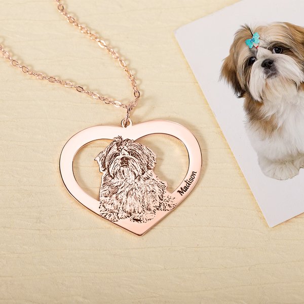 Personalized Engraved Dog Cat Heart Necklace with Name Birthday Commemorative Gift for Pet Lovers