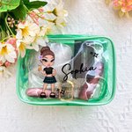Personlig bärbar Y2K tecknad flicka sminkväska med namn födelsedag jul vänskap gåva för besties Y2K älskare