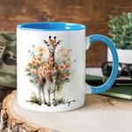 Personalised Multicolor Floral Giraffe 11oz Ceramic Coffee Mug with Name Birthday Anniversary Gift for Family