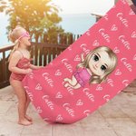 Personalized Oversized Quick Dry Cartoon Character Heart Name Beach Towel Summer Travel Essential Birthday Gift for Kids Adults