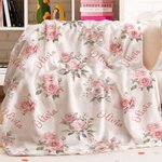 Personalized Pink Rose Flower Soft Throw Blanket with Name Home Decor Birthday Christmas Home Decor Gift for Kids Family