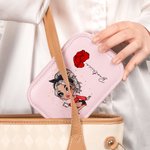Personalized Cartoon Fashion Girl Birth Flower Leather Jewelry Box with Name and LED Three-color Adjustable Makeup Mirror Birthday Gift for Women