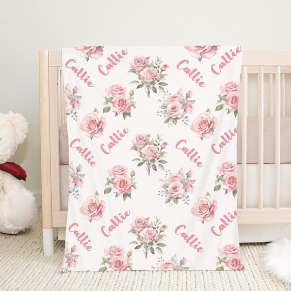 Coperta personalizzata rosa fiore morbido con nome Home Decor Compleanno Natale Home Decor Regalo per bambini famiglia