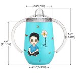 Personalized Cute Cartoon Character Birth Flower 10oz Insulated Sippy Cup with Name and Handle Baby Shower Birthday Gift for Kids