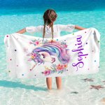 Serviette de Plage Personnalisée avec Nom Séchage Rapide Style Licorne Cadeau Anniversaire Vacances pour Fille