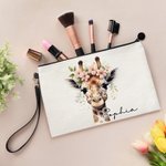 Personalizzato acquerello floreale Giraffa borsa per il trucco con nome e cinturino da polso accessorio da viaggio uso quotidiano regalo di compleanno