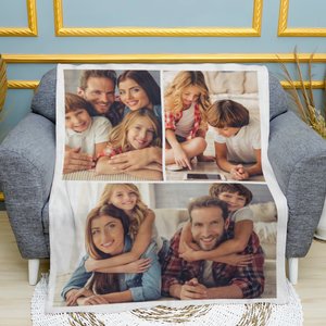 Couverture Douce Personnalisée avec Collage de 1-9 Photos Couverture Polaire ou Sherpa Cadeau Emménagement Noël pour Famille Amis
