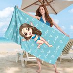 Personalized Oversized Quick Dry Cartoon Character Heart Name Beach Towel Summer Travel Essential Birthday Gift for Kids Adults