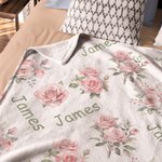 Personalized Pink Rose Flower Soft Throw Blanket with Name Home Decor Birthday Christmas Home Decor Gift for Kids Family