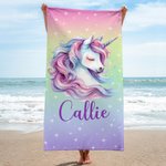 Serviette de Plage Personnalisée avec Nom Séchage Rapide Style Licorne Cadeau Anniversaire Vacances pour Fille