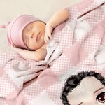 Personalised Multicolour Grid Cute Cartoon Character Soft Throw Blanket with Name Birthday Christmas Gift for Girls Boys Family